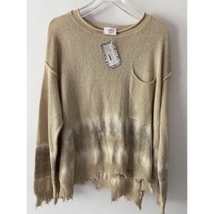 Fantastic Fawn Women's Small Beige Long Sleeve Knit Sweater Oversized Tie Dye